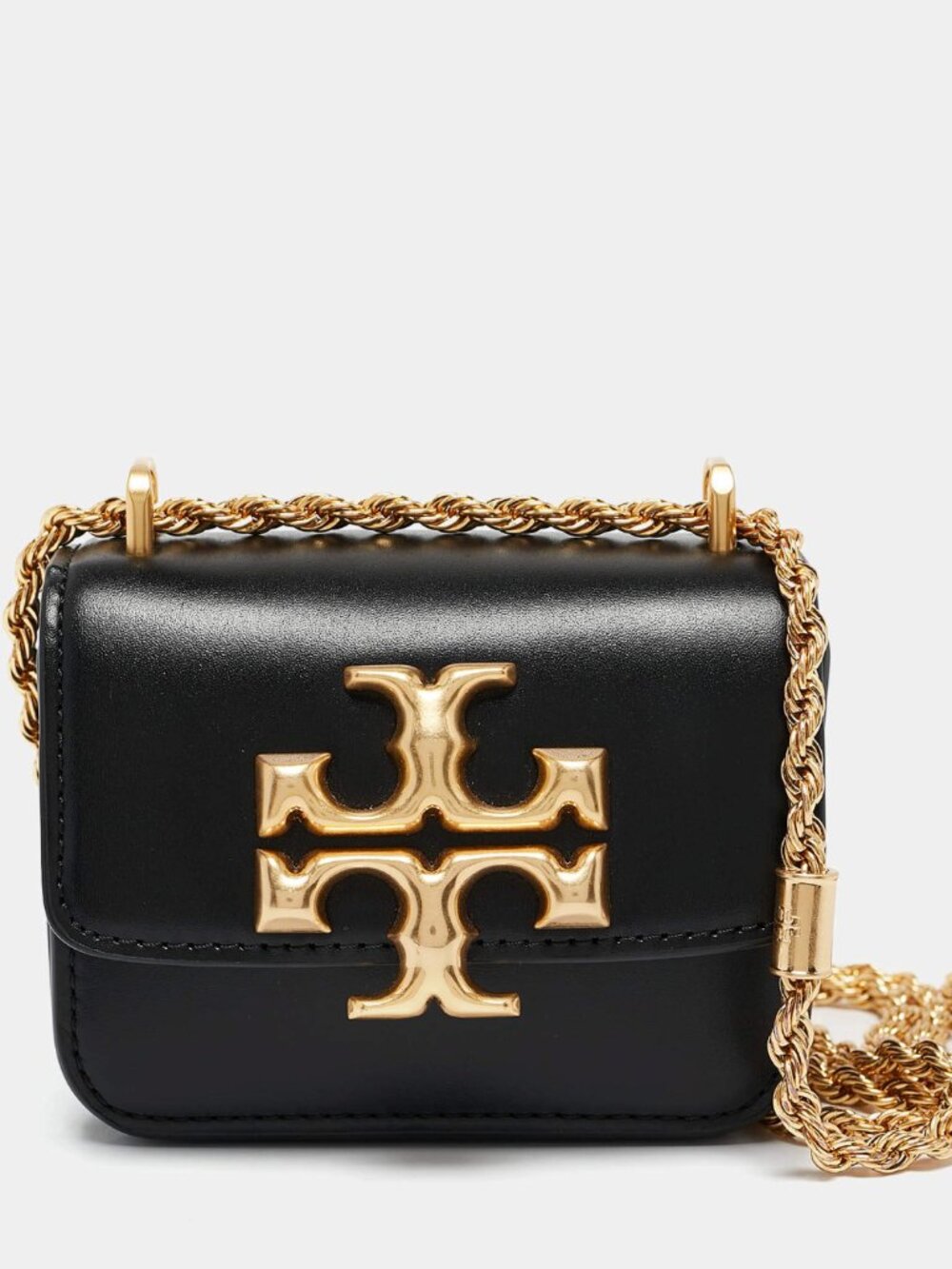 Tory Burch Eleanor Mini Bag Black Leather Gold Twisted Rope Chain Original Style